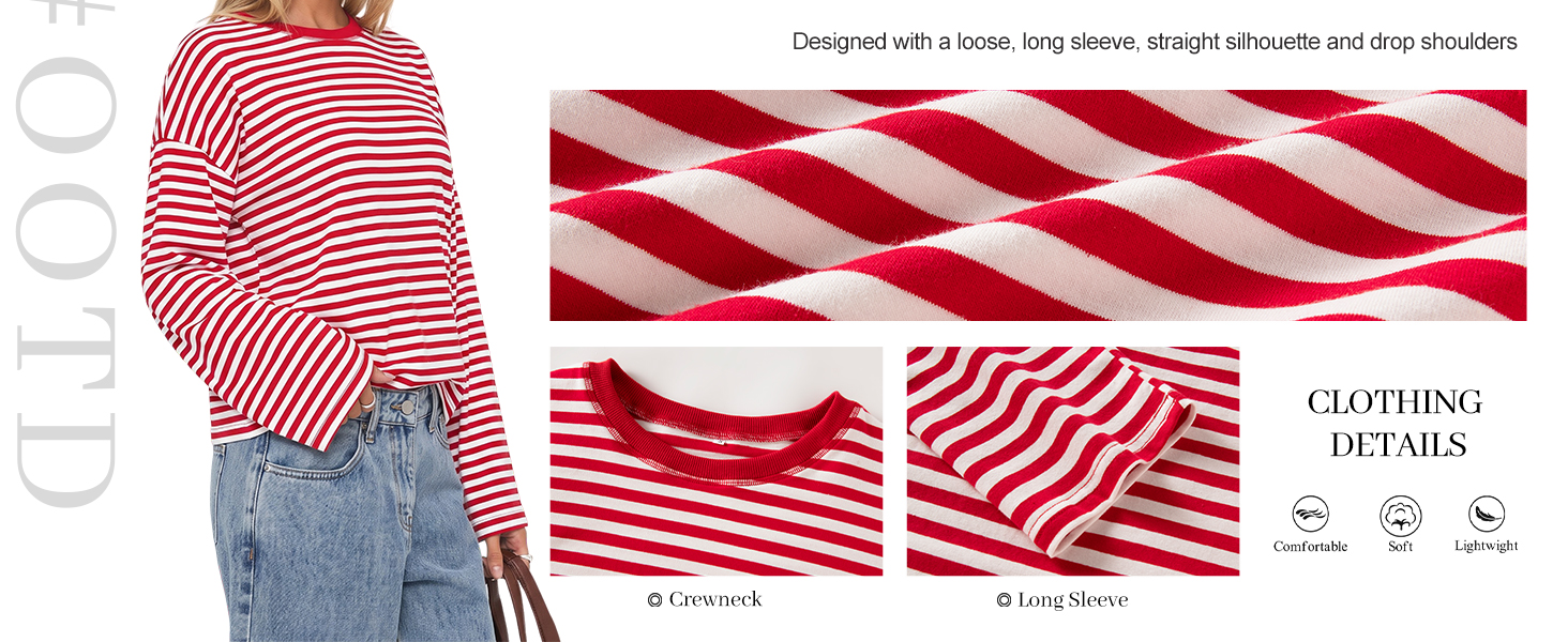Striped Long Sleeve Shirt Women Oversized Crewneck Fall Y2k Tops 2026