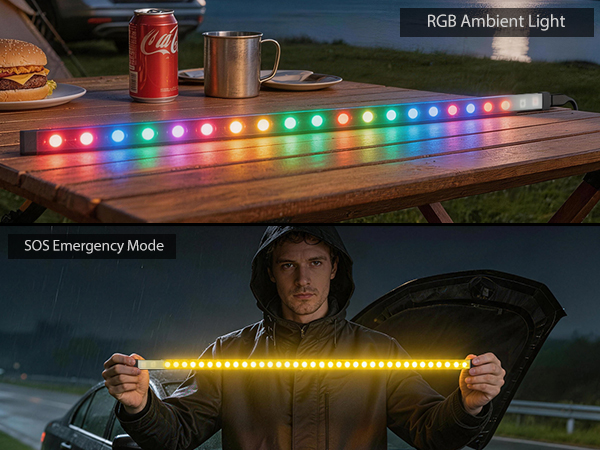 Flexible Waterproof LED Camping Light Strip with SOS Mode, RGB Ambient Lighting