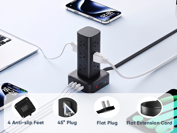 Power strip tower with 4 usb ports