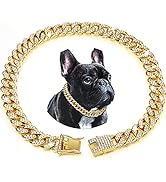 Gold Chain Dog Collar with Diamond 13mm Wide Metal Puppy Cuban Necklace Cute Fashion Jewelry Acce...