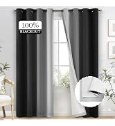 Yakamok 100% Blackout Curtains 84 Inch Length 2 Layers,Black Curtains for Bedroom Ombre Room Dark...