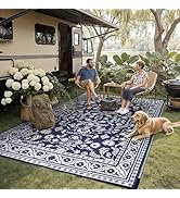 PureCozy Outdoor Waterproof 9x12 Plastic Straw Patio Rug Navy Blue Reversible for Outside Vintage...