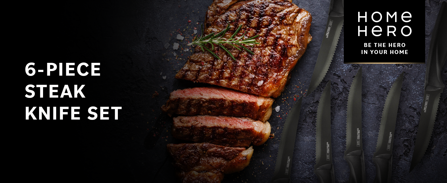 Quality steak knives with rust-resistant and fully serrated blades.