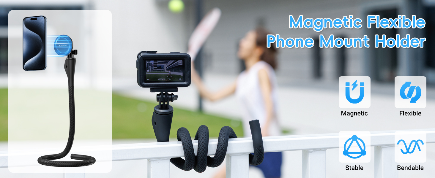 Magnetic Flexible Phone Mount Holder for iPhone 16 15 14 Pro Max & Action Camera