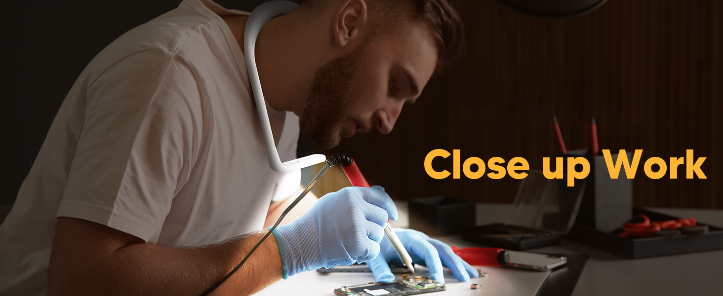 An electrician or mechanic is repairing and using the EastPin necklight for handsfree illumination