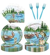 96PCS Gone Fishing Plates and Napkins Party Supplies - Fishing Birthday Party Decorations Fishing...