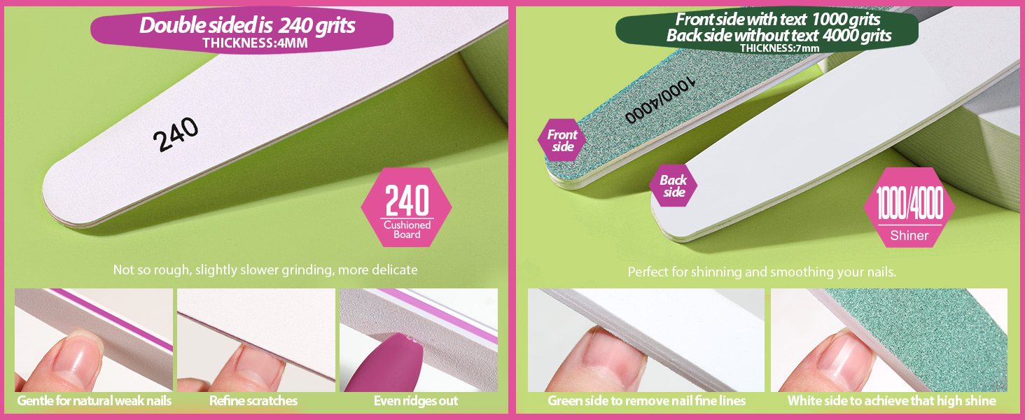 240 grits nail file and 1000/4000 grits nail buffer