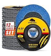 PRETEC Flap Discs 4 1/2 for Angle Grinder, 12 Pcs Flap Discs 60 Grit, 4.5" x 7/8" High Density Zi...