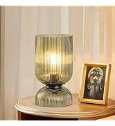 Gmrhndy Modern Table Lamp,Glass Mid Century Lamp with Green Glass Shade, Bedside Lamp with On/Off...