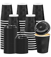 BYSNOW 50 Pack 12 oz Coffee Cups with Lids, Disposable Insulated Hot Cups To Go Paper Coffee Cups...