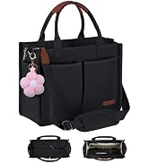 FIORETTO Womens Canvas Tote Bag Purse with Individual Compartment, Zipper Top, Reinforced Bottom ...