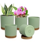 WSMKSZ 5 Pack Cylindrical Flower Pots with 7/6.5/6/5/4 inch, Modern Small Plastic Plant Pots with...
