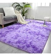 FlyDOIT Purple Tie-Dyed Large Rugs for Living Room, 4x6 Feet Shaggy Rug Fluffy Throw Carpets, Ult...
