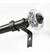 TVWOO Black Curtain Rod Modern,Crystal Decorative Drapery Rod for GirlsRoom | Adjustable Heavy Du...