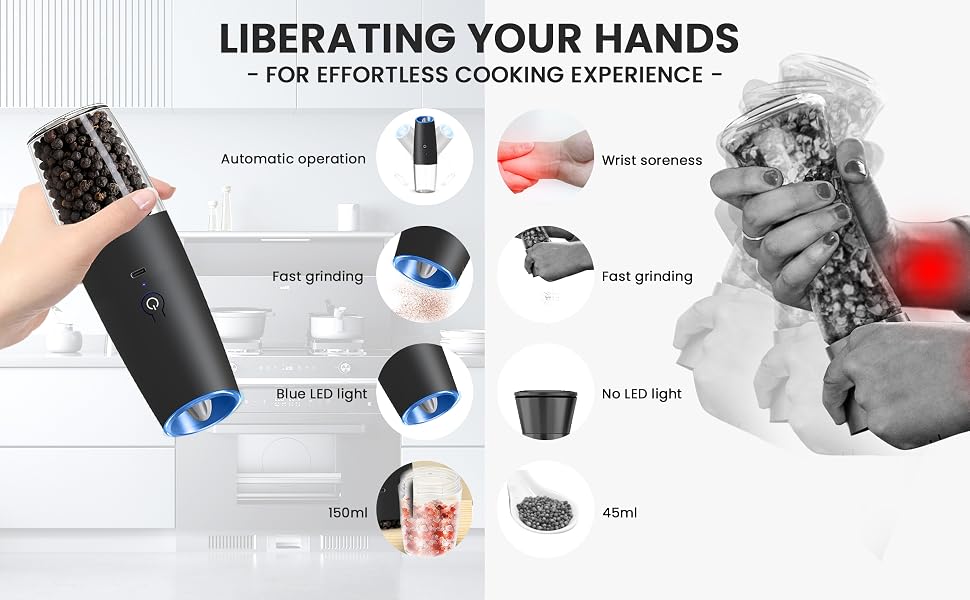 UNNEES Gravity Electric Pepper And Salt Grinder Set