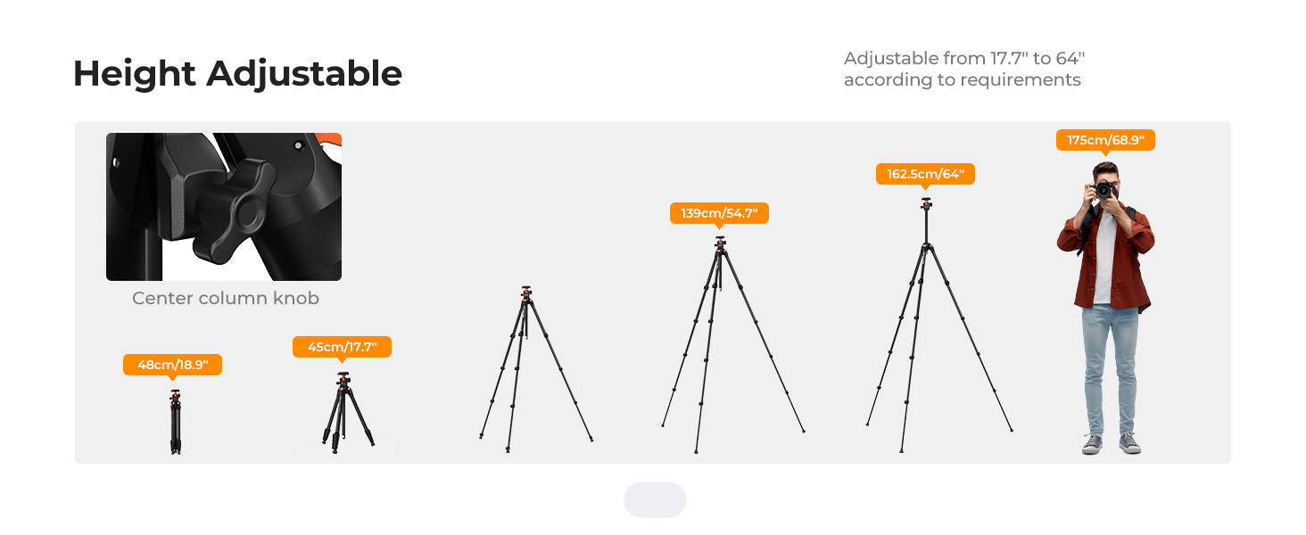 64" Aluminum Travel Tripod for Camera with Phone Holder