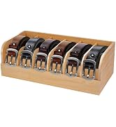 GTI Belt Organizer - 6 Compartment Bamboo Display Case for Tie and Belt Storage, Closet and Drawe...