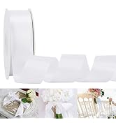 HUIHUANG 1-1/2 inch Double Face Satin Ribbon, Polyester Satin White Ribbon 50 Yards Per Roll for ...