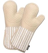 Alselo Silicone Oven Mitts Heat Resistant 932? with Waterproof & Non-Slip Kitchen Mittens, Set of...