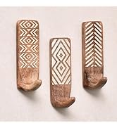 Indian Shelf 3 Pack No Damage Wood Wall Hooks- Adhesive Wall Hooks -Boho Key Decorative Wall Hook...