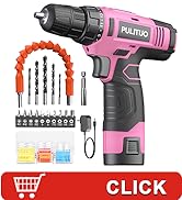 PULITUO 12V Pink Cordless Drill Set Power Drill Kit with Battery and Charger,electric drill home ...