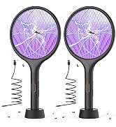 YISSVIC Electric Fly Swatter 4000V Bug Zapper Racket, Black, 2 Pack | Dual Modes, Purple Mosquito...