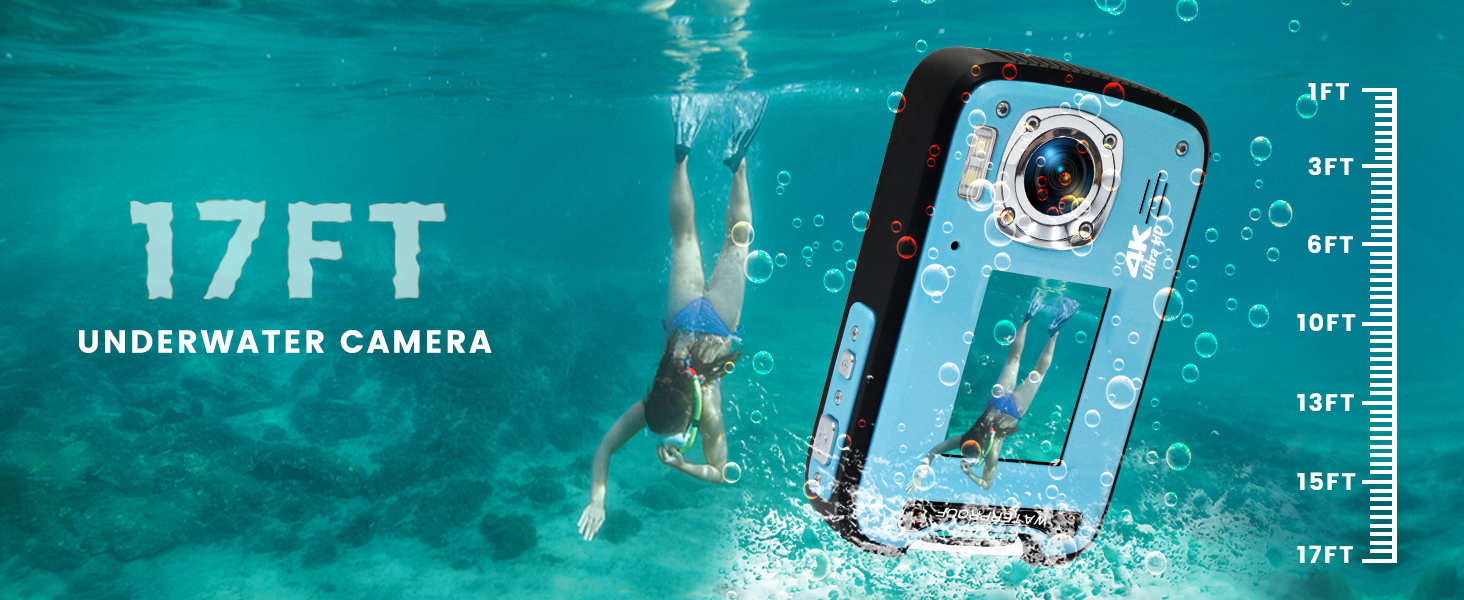 17FT underwater camera dual screen 4K 48MP waterproof camera