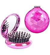 Shinning Diamond Design Folding Hair Brush Travel Hairbrush with Mirror,Pocket Foldable Comb Comp...
