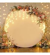 7.2 FT White Round Backdrop Cover with Lights String for Circle Arch Stand, Circle Backdrop Cover...