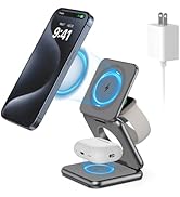 KU XIU Foldable Magnetic Wireless Charger, Aluminum Alloy 3 in 1 Charging Station for Apple, 15W ...