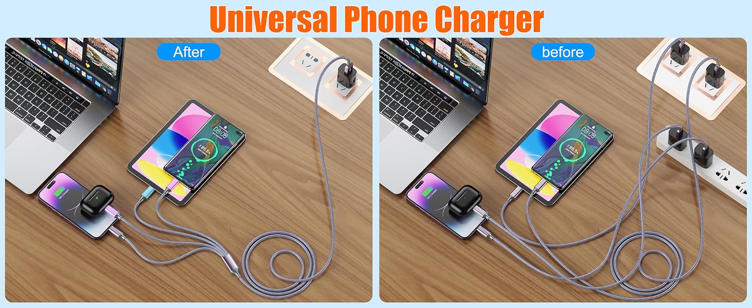 UNIVERSAL 4 IN 1 CHARGING SOLUTION.Integrated design dual Type-C, Lightning, and Micro USB connector