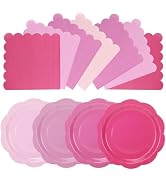 CENLBJ 96Pcs Pink Plates and Napkins Party Supplies,Gradient Pink 9inch Scalloped Plate and Napki...