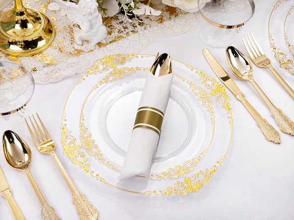 Clear and Gold Plastic Plates