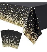 Tatibana Black and Gold Table Cloths for Parties, 4 Pack Disposable Party Table Cloths 54"X108" G...