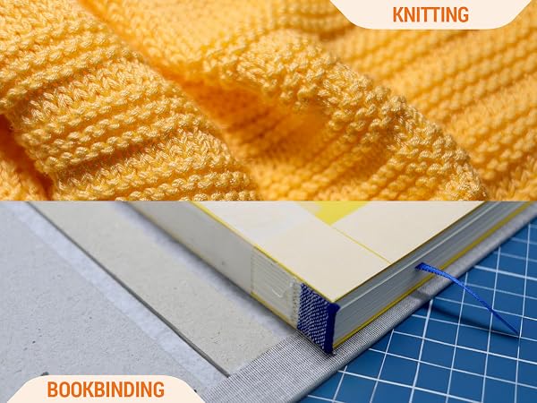 Processes with large eye sharp needles - knitting and bookbinding