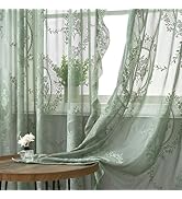 Sage Green Sheer Curtains for Bedroom Curtains 84 Inches Long 2 Panels Set Cute Boho Curtains She...