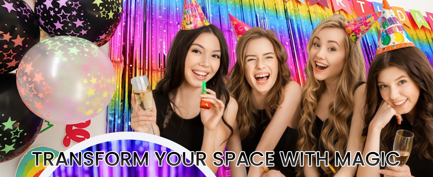 GJZSHTT Sparkly Neon Rainbow Foil Fringe Curtain Backdrop Metallic Streamers B0CT5TWW29,B0CT2MW6NG