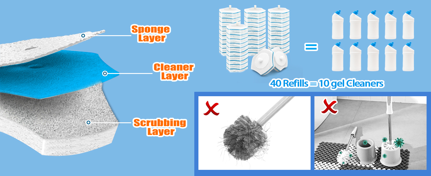 40 refills disposable toilet brush