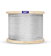 Thickened 3/16" Stainless Steel Cable, 250ft Wire Rope, 7X19 Strands Aircraft Cable, 3700lbs Brea...