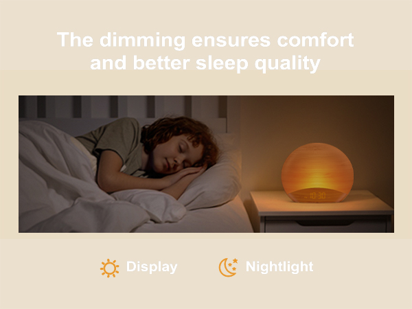 Sunrise Wake Up Light Alarm Clock with 0-100% Display Dimmer
