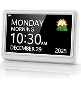 Rechargeable Digital Clock with Day and Date for Elderly, 7" Large Digital Calendar Clock for Sen...