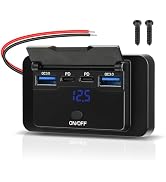 ULITECO 12V USB Outlet Panel 78W Wall Mount Power Outlet with Blue Voltmeter Dual 36W PD & Dual 1...