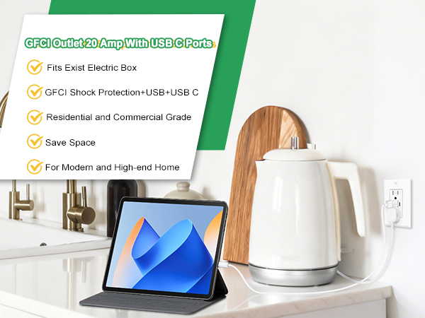 Greencycle 20Amp GFCI Outlet with USB C