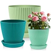 SupKing Large Plant Pots 7.5/6.7/6 Inch Set of 3, Plastic Flower Pots Planters with Drip Trays an...