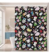 Tokidoki Unicorno Waterproof Shower Curtain Cute Black All Star Bath Curtain with Holder for Bath...
