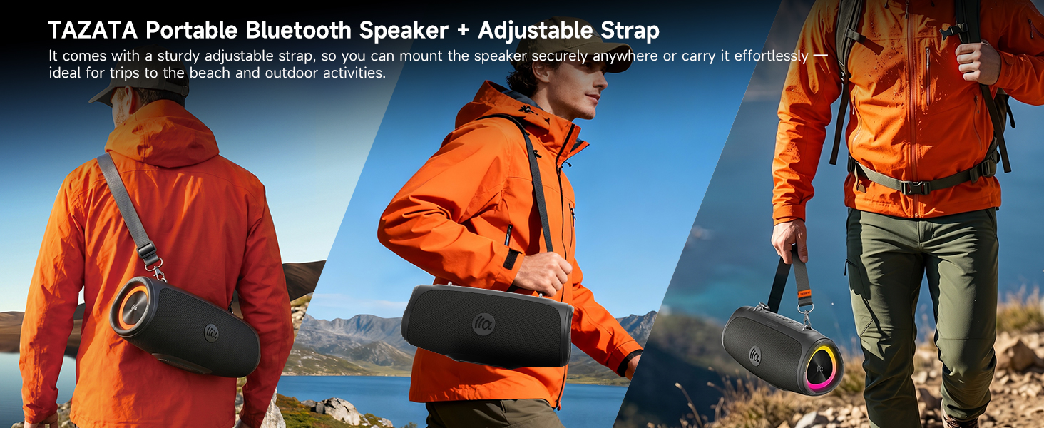 Portable Bluetooth Speaker with Adjustable Detachable Shoulder Strap Outdoor Hiking Travel Scene