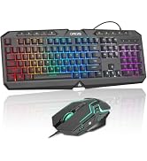PC Gaming Keyboard and Mouse Combo Wired with Backlit, RGB Light up Mouse | 10 Extra Multimedia B...