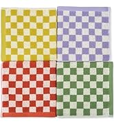 Wash Cloths Cotton Checkered 4 Pack 4 Colors - Bathroom Washcloths for Face Body, 13 x 13 Inches ...
