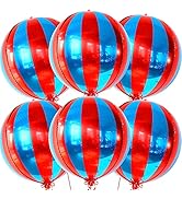 Big, Red and Blue Carnival Balloons - Pack of 6, Circus Decorations | 22 Inch 360 Degree 4D Red B...