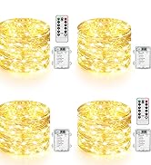 Lakumu 4-Pack 33FT 100 LED Fairy Lights Battery Operated, Remote Control String Lights with Timer...